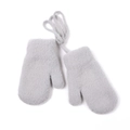 Detail of plush grey winter mittens for kids featuring soft faux fur and anti-lost string - Gray