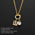 Stainless steel gothic letter w necklace with sparkling CZ diamond pendant in 14K gold - Letter W