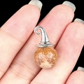 Brown agate spherical stone pendant with silver witch hat clasp for jewelry making - Jasper