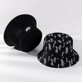 Cappello da pescatore in cotone unisex con stampe graffiti e ricamo street style - M(56-58cm) / Nero(21I047)