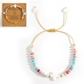 Bracciale in pietre naturali pastello con croce bianca e cordino intrecciato dorato - Stile con coulisse regolabile / Multicolore con croce (con carta)-Stile A