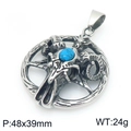 Ciondolo teschio di ariete punk retrò in acciaio argento con intarsio di turchese - 48x39mm/24g / Ciondolo Teschio di Ariete Pentagramma (Senza Catena) (KP117354-MZOZ)