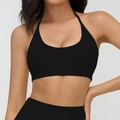 Set reggiseno yoga nero con allacciatura al collo e leggings sportivi a vita alta - L / Nero Premium