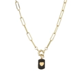 Gold paperclip chain necklace with a black micro-pave heart charm pendant - Heart/Gold/Gun-Black/Black Zircon / Gold Gun-Black Black Zircon Heart