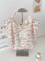 Sac fourre-tout en toile florale avec poignées à carreaux roses et bouton-pression - Rose Bleu Floral