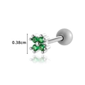 Silver steel clover cartilage piercing with emerald green zircon inlay and ball back - Silver Green (HSPJ0175)