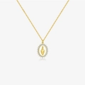 Collana in argento S925 dorato con pendente ovale Maria e aureola di cristalli lucidi - Oro 18K - Bianco