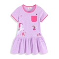 Short sleeve light purple girl dress with unicorn embroidery and white heart polka dots - 2T / Light Purple