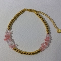 Minimalist 18k gold plated stainless steel bead bracelet with pink natural stones - 1# Pink Quartz