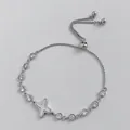 Silver adjustable slider bracelet featuring zircon stones and a white star pendant - Four-Pointed Star Inlaid Style / Silver (B719)
