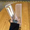 Portable utensil set featuring white duck handles and yellow heads in a clear storage case - Yellow Duck Spoon Fork Set (With Box)