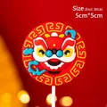 5cm Red dancing lion cake topper with traditional Chinese patterns for baby birthday - Soft Glue Round Golden Lion