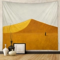 Detail of bohemian tapestry featuring minimalist golden sand dunes and a black silhouette - Desert Gold Dunes (CX0327-5)