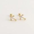 Golden S925 silver cross stud earrings with heart-shaped crystal and screw ball back - Gold