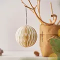 Pallina a nido d'ape in carta beige 10cm decorazione per albero di Natale minimalista - Palla di Natale Origami Bianca