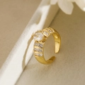 Luxuriöser 18K vergoldeter offener Ring mit großen runden und eckigen Zirkoniasteinen - 13961 Geometrischer Einzelstein-Stil