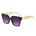 Luxury oversized square sunglasses with gold chain temples and purple gradient lenses - Black Frame Gradient Gray Lens