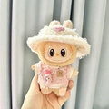 Labubu doll accessory set featuring pink plush vest and creamy white fisherman hat - Pink Diamond Hat + Pink Thong Shirt + Pink Water Bottle / First And Second Generation Keychains Are Compatible With La Cloth Dolls. Dolls Not Included.