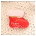 Plush red Christmas boot charm with white fur trim and Merry Christmas embroidery - Christmas Sock - No Brooch (Patch)