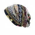 Bohemian style floral print slouchy beanie for women, versatile indoor warmth headwear - Adult / Color & Pattern 2#