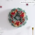 32cm frosted pine needle Christmas wreath with red berries, pinecones, and burlap bow - Three Large Knots Style
