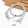 Grey 1.5mm braided wax rope necklace with silver lobster clasp and extension chain - Light Gray