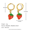 18K gold plated stainless steel hoop earrings with red enamel strawberry charms - Strawberry