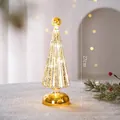 Glow-in-the-dark 27cm warm light glass Christmas tree ornament with elegant golden ribbed texture - Christmas Tree Shape / Golden Christmas Tree