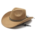 Classic camel faux suede fedora hat with rhinestone studded belt and adjustable wind cord - Camel