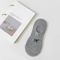 Calzini invisibili grigi scollati con fiocco nero e texture a coste per donna - Grigio