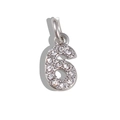 Silver number 6 pendant charm with white cubic zirconia inlay for DIY jewelry - Number 6 / Silver