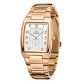 Elegant rose gold rectangular watch with white textured dial and metal link strap - Rose Gold Case White Dial