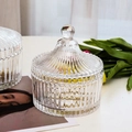 Nordic transparent glass candy jar with spiked lid, small size 12.5x10cm with ribbed detail - Yurt Style - Small