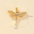 Detail showing a golden dragonfly pendant with micro-pave zircons and size dimensions - Style D