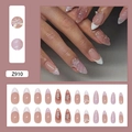 Uñas postizas estilo francés con flores 3D, perlas y mariposas decorativas, pack de 24 - Diseño de Flor de Mariposa (Z910-Estilo con Pegamento)