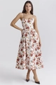 Detail view of summer floral sundress with vibrant red flowers and delicate spaghetti straps - S / White Red Large Floral