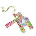 Letter H keychain with colorful heart sequins, pink tassel and butterfly charm - Letter H