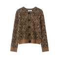 Women's leopard print knit cardigan with long sleeves and black flower buttons - S / Leopard Print