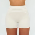 Creamy white high waisted athletic shorts in breathable compression fabric for yoga - S / Oat Apricot