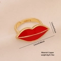 Vergoldeter Kupferring in Lippenform mit roter Emaille und Größen- sowie Gewichtsangaben - Rote Lippen Stil (7#)