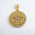 Iced out spinning dollar sign pendant necklace in luxurious gold finish for men's hip hop style - Pendant Only (No Chain) / Gold