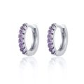 Silver-toned hoop earrings with purple cubic zirconia stones in a channel setting - Silver With Pink Zirconia