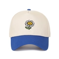 Detailed embroidery of sunflower smiley face on two-tone cotton baseball cap - Beige/Royal Blue