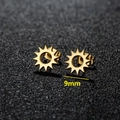 Minimalist 9mm gold stainless steel sunburst stud earrings for women with high polish - Sun / Gold