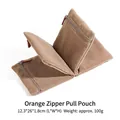 Custodia per gioielli pieghevole in tela marrone con zip arancioni, 12,3x26x1,8cm portatile - Borsa portaoggetti arancione
