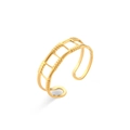 Bague ouverte dorée avec double ligne ajourée et détails de corde torsadée - Bague Ouverte Échelle Ajourée