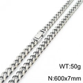 Titanium steel curb chain necklace with polished beveled edges in silver 600x7mm - 7mm x 600mm / Silver