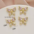 Glossy butterfly jewelry pendants in purple and gold alloy for DIY bracelets - 757-3# Gold - Purple/Clear Zirconia