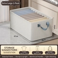 Light gray striped foldable organizer box with blue handles and internal dividers - Extra Large (With Steel Frame) / Light Grey White Stripe