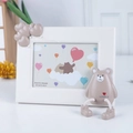 White cartoon photo frame with cute 3D bear and heart balloons, 18.5x13.4cm size - Beige Bear-Horizontal / 0.1